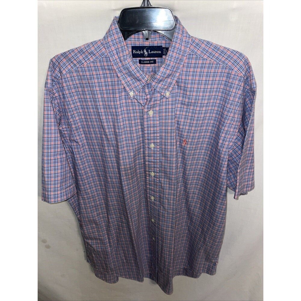 Polo Ralph Lauren Men’s Dress Shirt Size Large Blue Pink Striped Business Formal